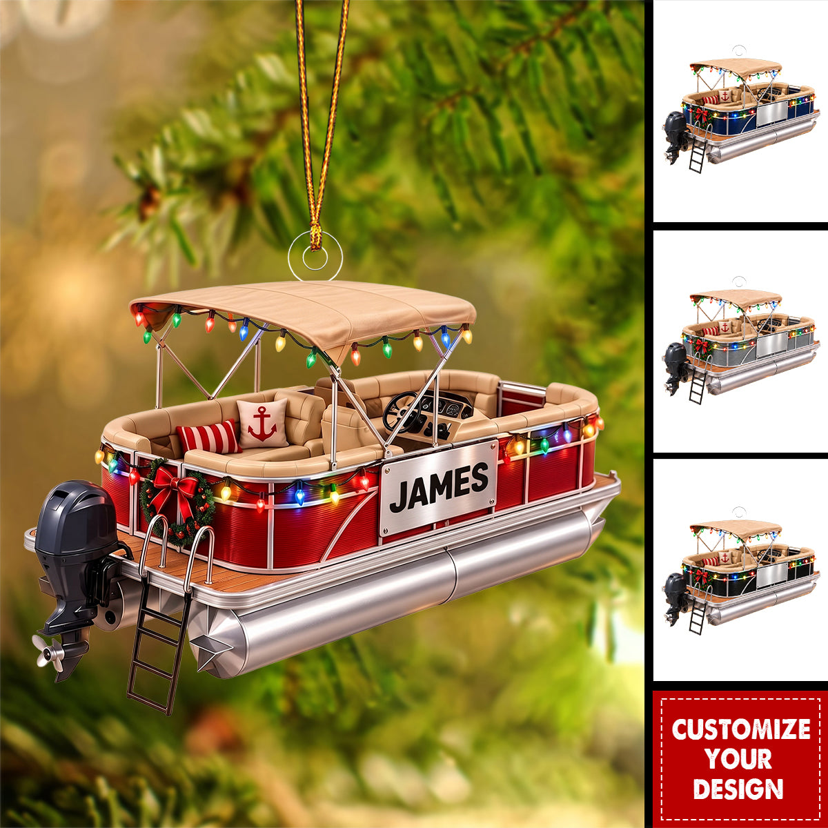 Personalized Pontoon Boat Christmas Ornament - Boater Gift Holiday Decor
