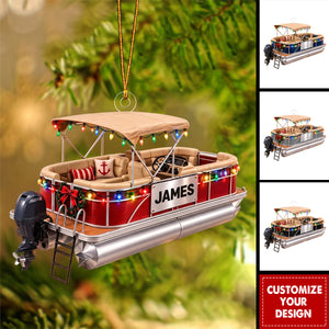 Personalized Pontoon Boat Christmas Ornament - Boater Gift Holiday Decor