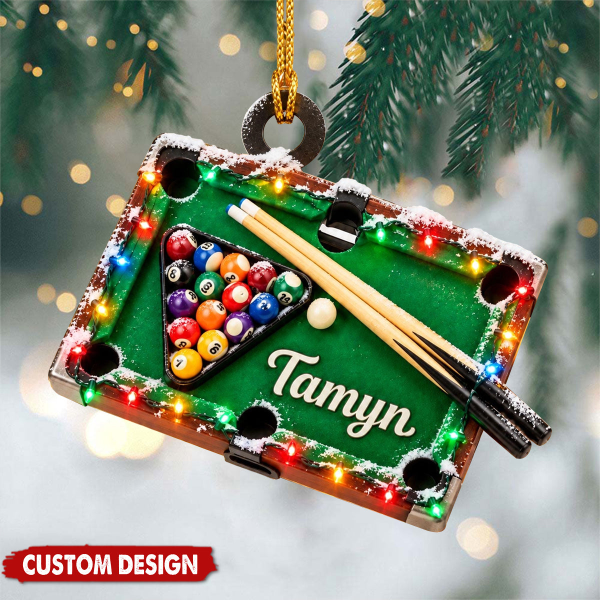 Personalized Billiards Christmas Ornament, Custom Name Pool Player Gift