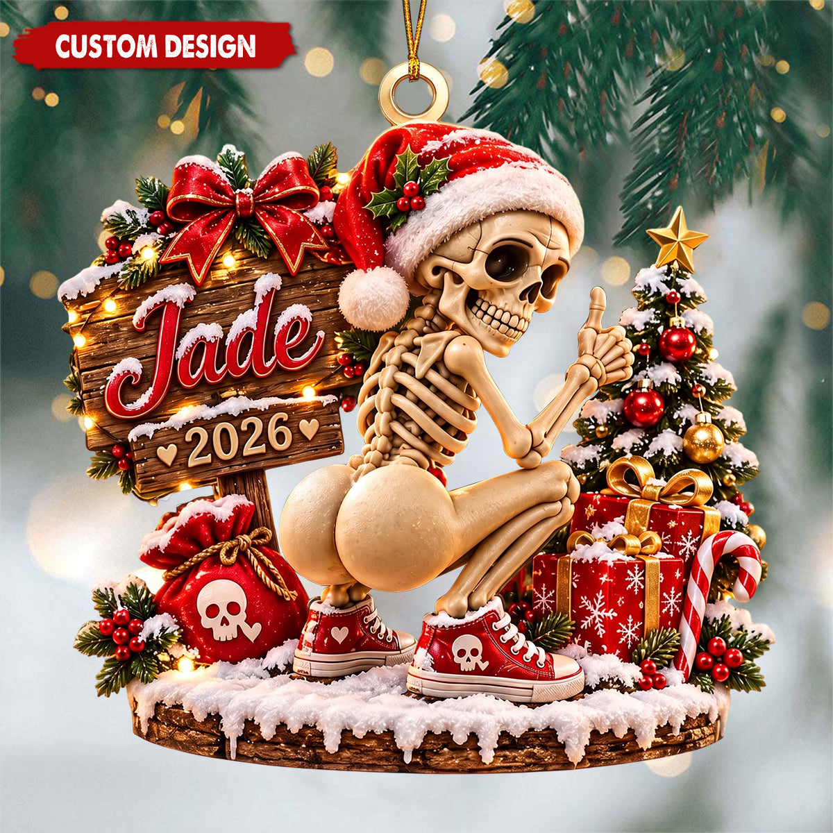 Personalized Skeleton Christmas Ornament 2026,  Funny Gothic Christmas Decor,Gym Girl Gift