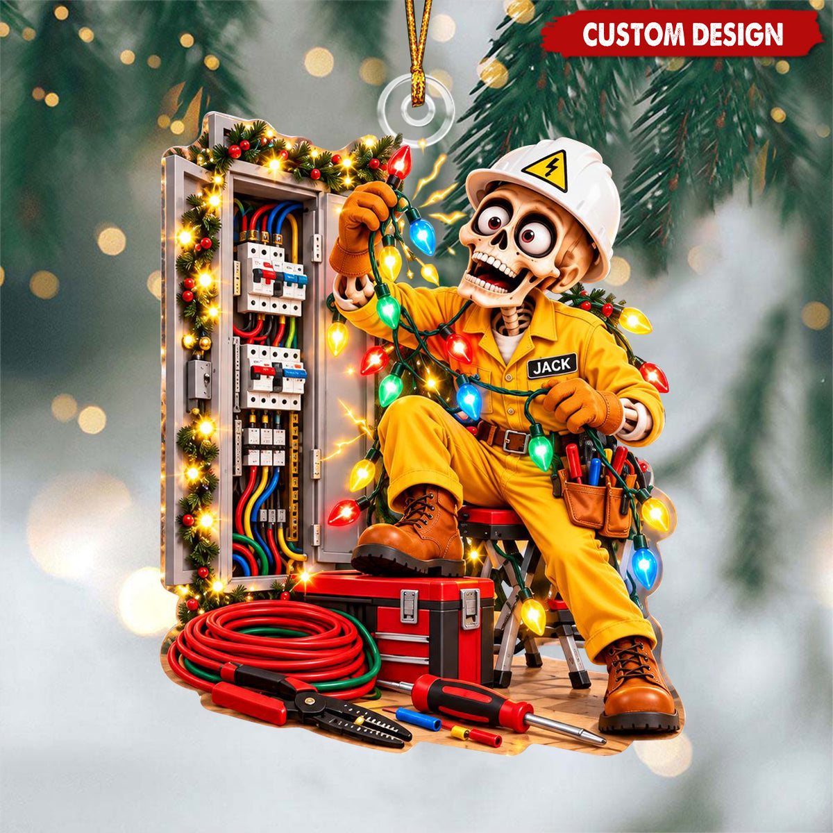 Personalized Skeleton Electrician Acrylic Ornament - Funny Electrician Gift
