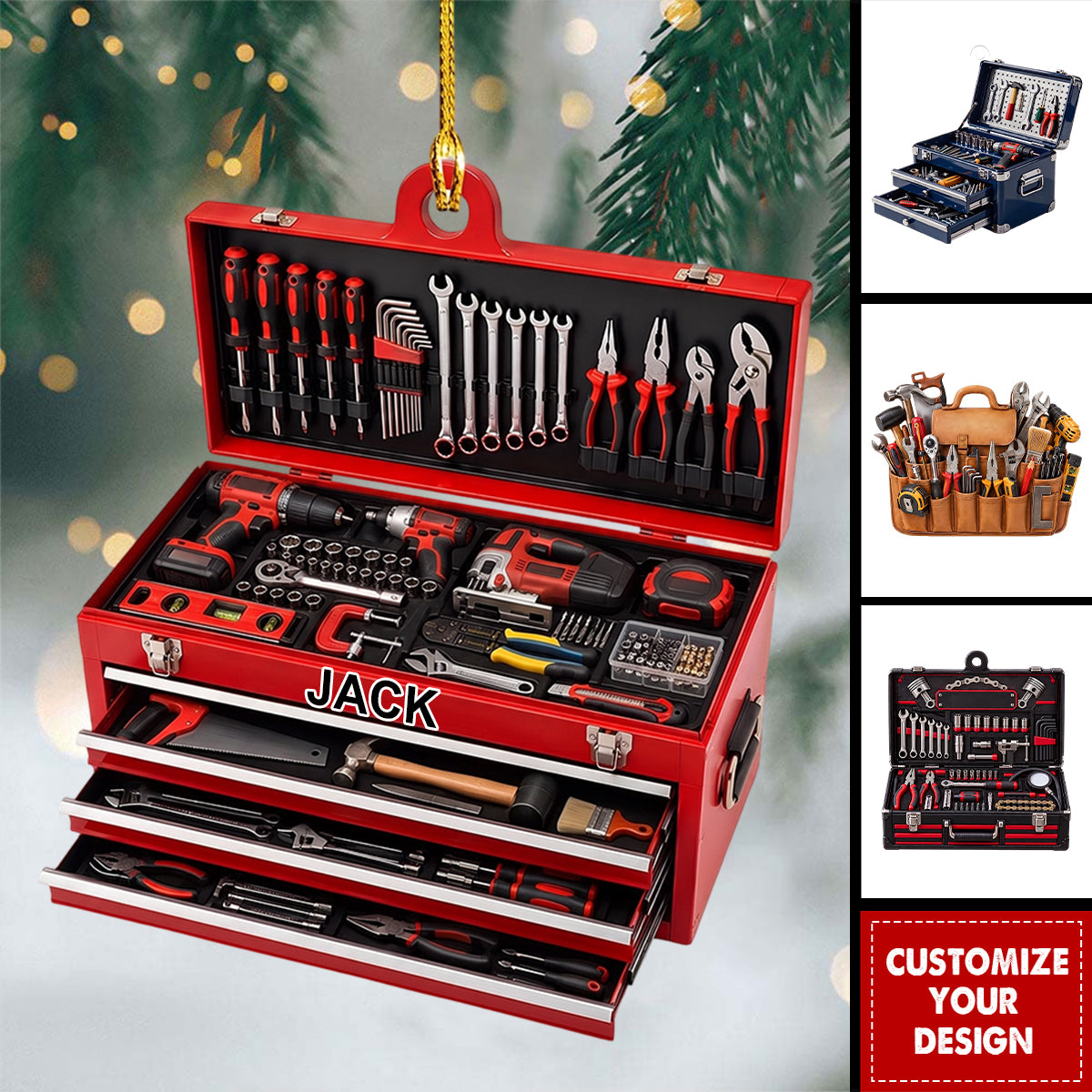 Personalized  Mechanic Tool Box Ornament, Gift For Handyman, Wrench Toolkit Keepsake, Craftsman Dad Gift