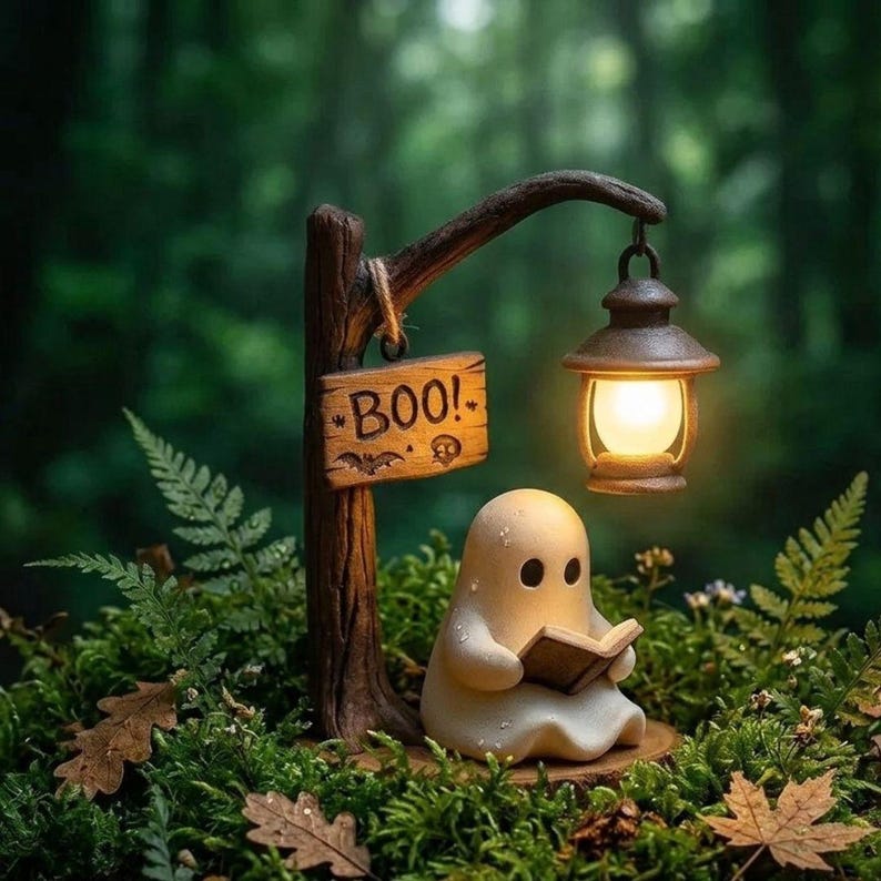 Reading Ghost Halloween Night Light - Cozy Home Desk Decor Lamp
