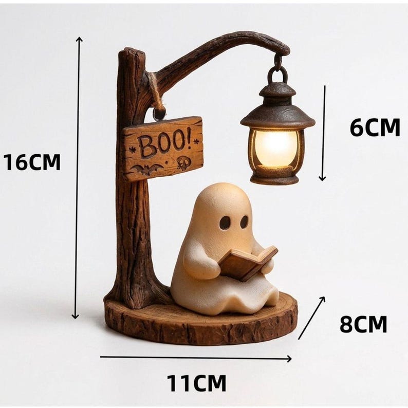 Reading Ghost Halloween Night Light - Cozy Home Desk Decor Lamp