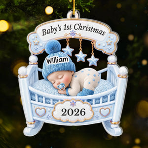 Personalized Baby's 1st Christmas 2026 Acrylic Ornament - Custom Crib Baby Ornament Gift for New Parents Baby Shower Gender Reveal