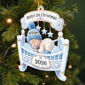 Personalized Baby's 1st Christmas 2026 Acrylic Ornament - Custom Crib Baby Ornament Gift for New Parents Baby Shower Gender Reveal
