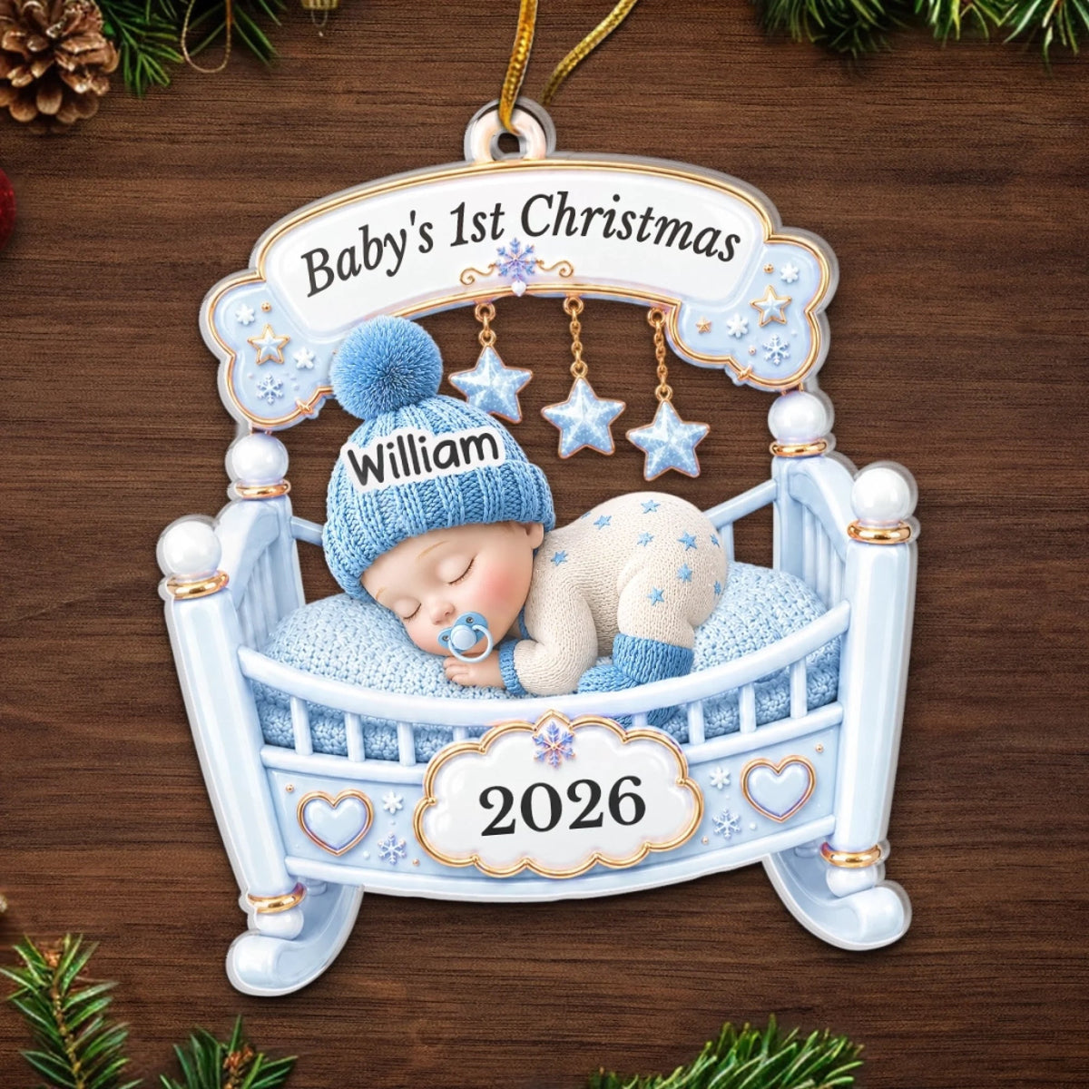 Personalized Baby's 1st Christmas 2026 Acrylic Ornament - Custom Crib Baby Ornament Gift for New Parents Baby Shower Gender Reveal