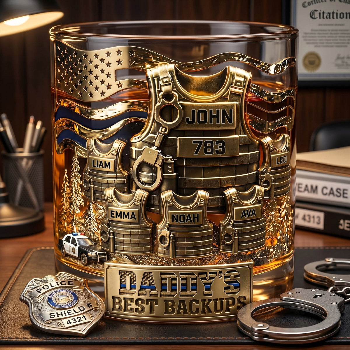 Legendary Police Dad Round Glass, Personalized Gifts For Police Officer, Sheriff, Captain Dad