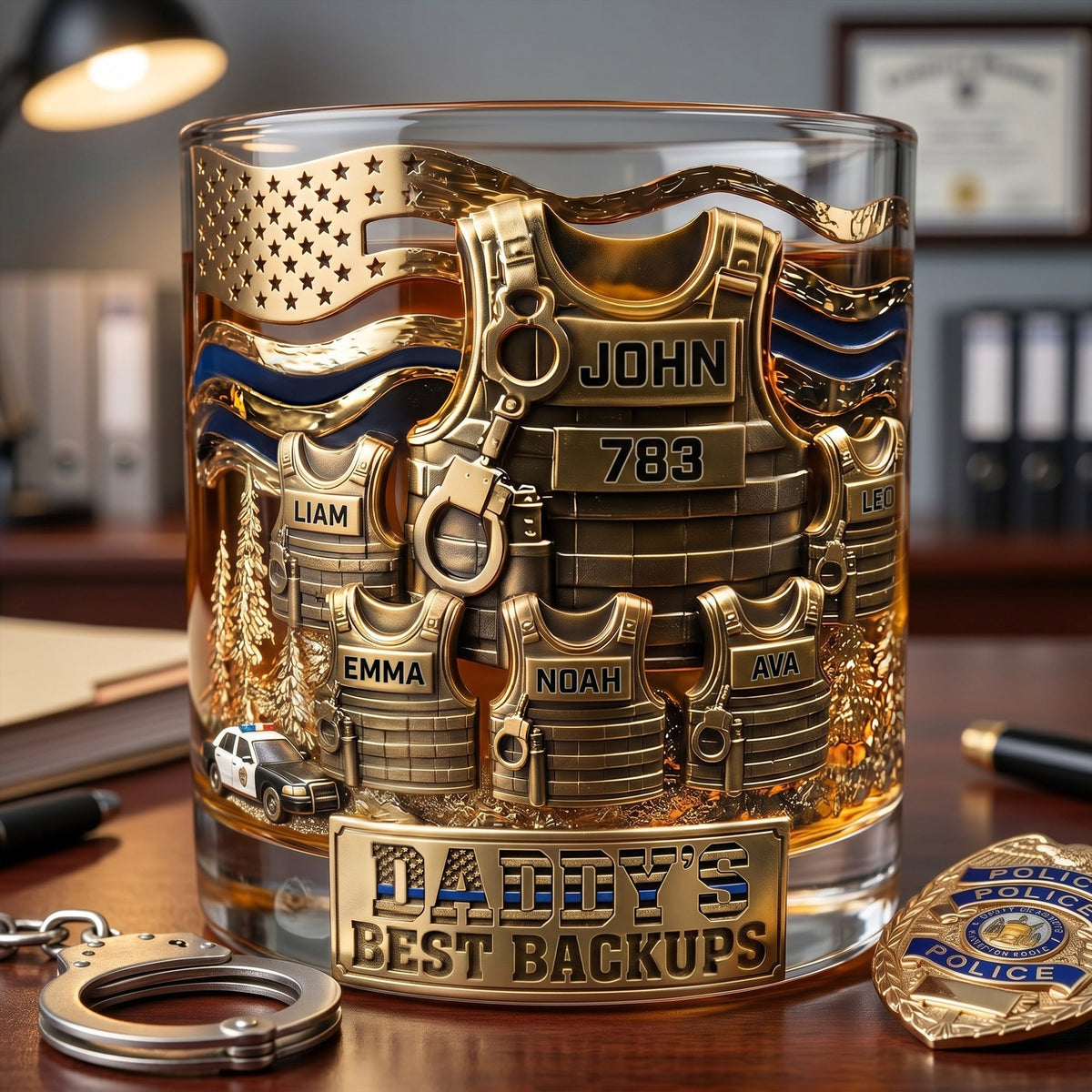 Legendary Police Dad Round Glass, Personalized Gifts For Police Officer, Sheriff, Captain Dad
