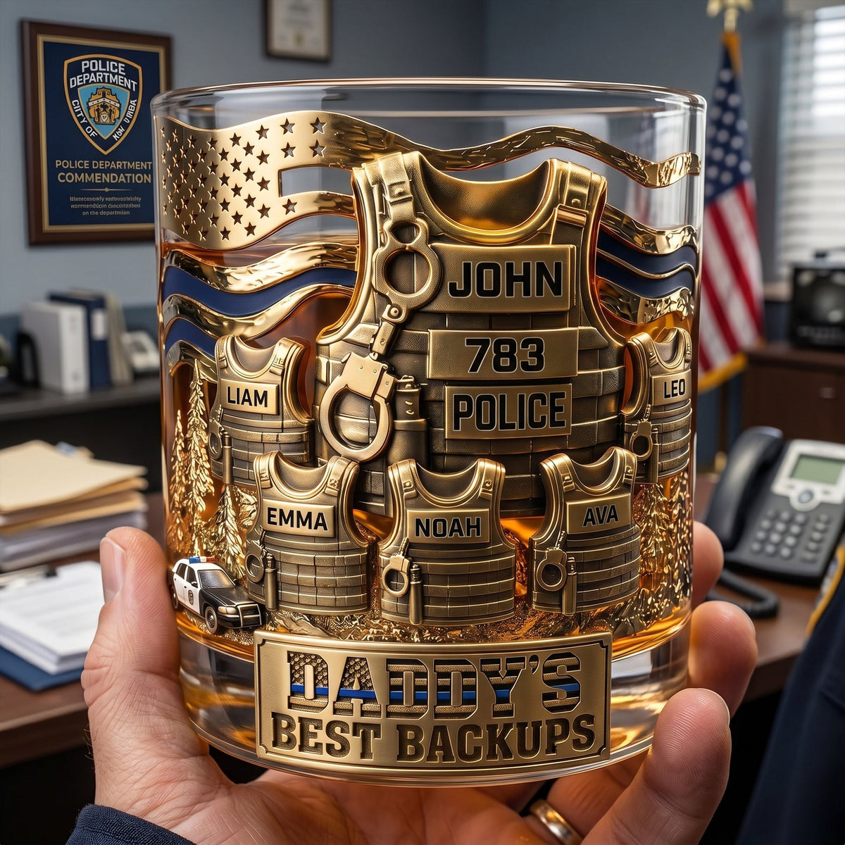 Legendary Police Dad Round Glass, Personalized Gifts For Police Officer, Sheriff, Captain Dad