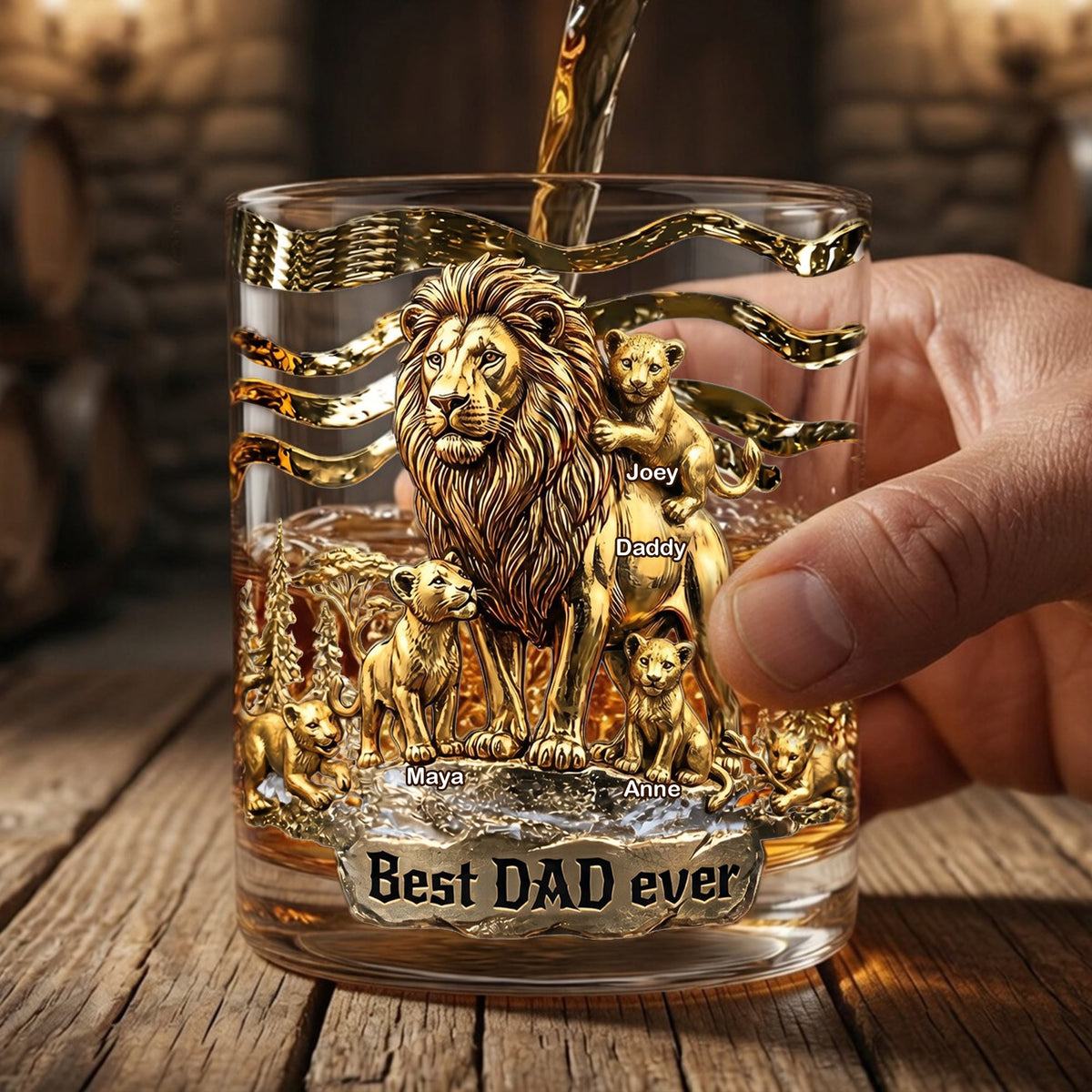 Lion Dad And Kids - Best Dad Ever Drinking Glass - Personalized Gifts For Dads