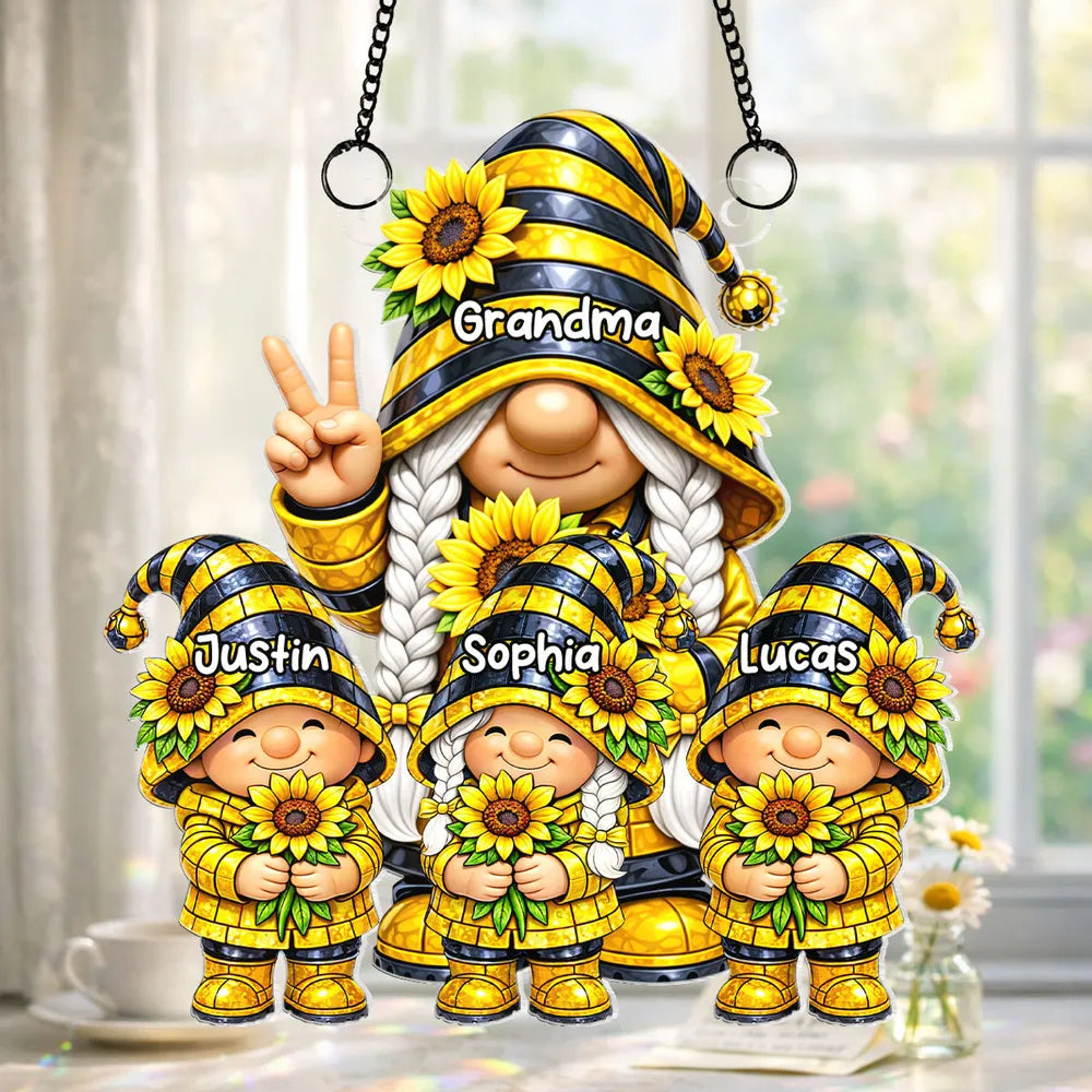 Grandma Grandkids Charm Sunflower - Personalized Suncatcher - Gift For Grandma
