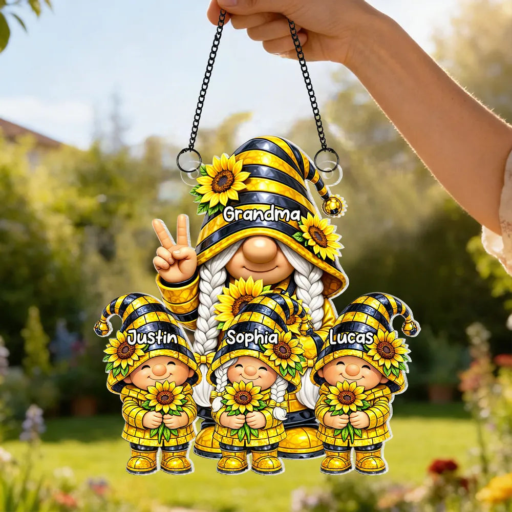 Grandma Grandkids Charm Sunflower - Personalized Suncatcher - Gift For Grandma