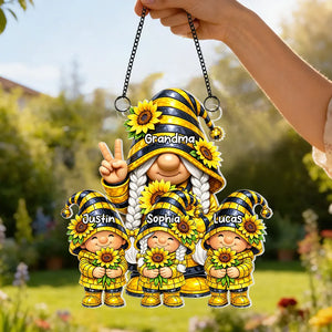 Grandma Grandkids Charm Sunflower - Personalized Suncatcher - Gift For Grandma