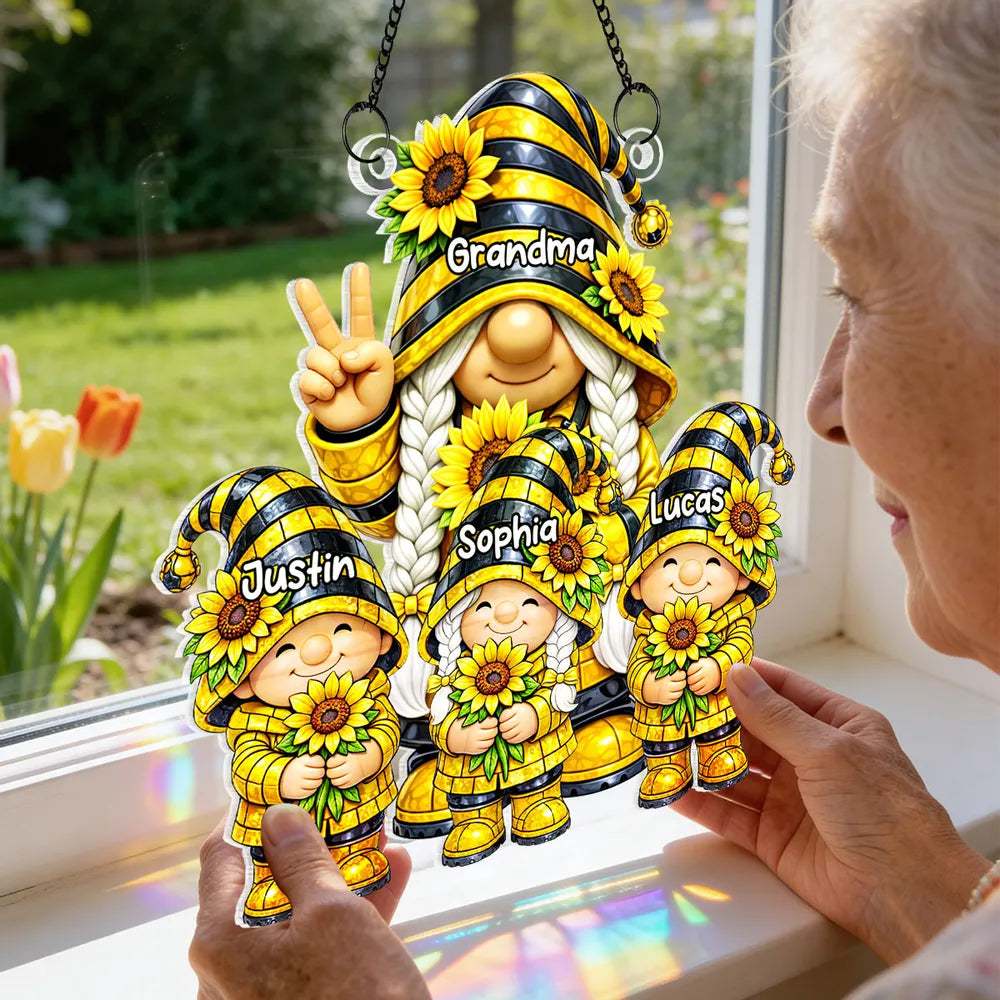 Grandma Grandkids Charm Sunflower - Personalized Suncatcher - Gift For Grandma