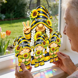 Grandma Grandkids Charm Sunflower - Personalized Suncatcher - Gift For Grandma