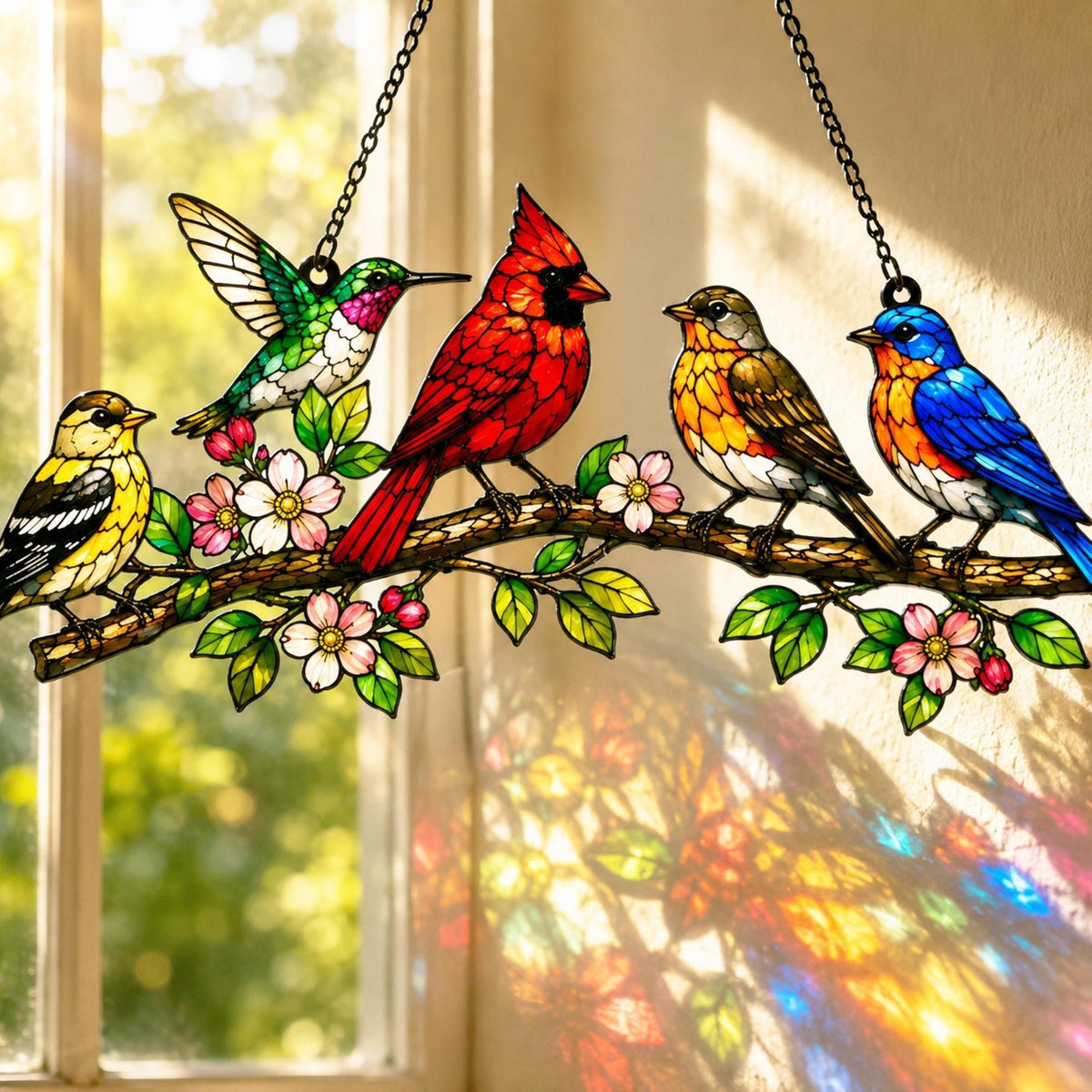 Birds Acrylic Suncatcher, Colorful Art Window Hanging, Boho Home Decor, Gift