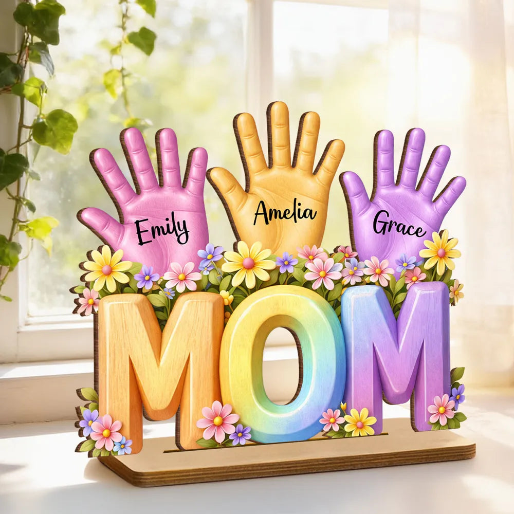 Personalized Hand Print  Wooden Plaque -Gift For Mom Wife