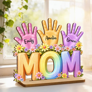 Personalized Hand Print  Wooden Plaque -Gift For Mom Wife