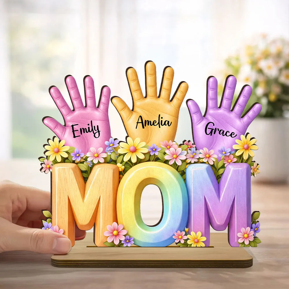 Personalized Hand Print  Wooden Plaque -Gift For Mom Wife