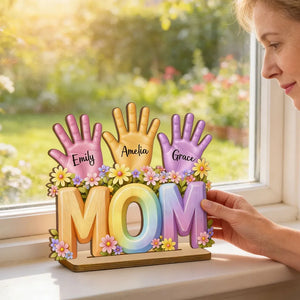 Personalized Hand Print  Wooden Plaque -Gift For Mom Wife