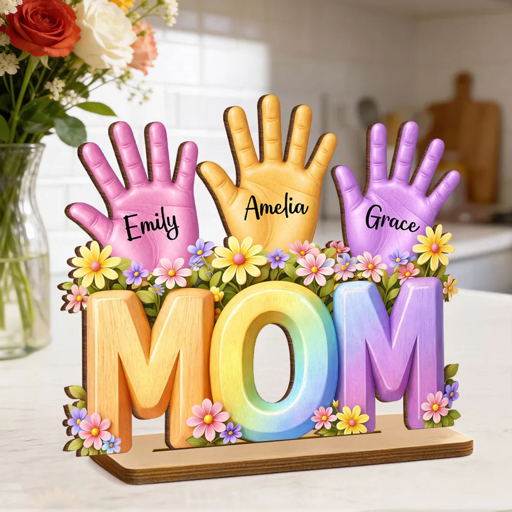 Personalized Hand Print  Wooden Plaque -Gift For Mom Wife