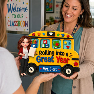 Rolling Into A Great Year Teacher - Personalized Wood Sign - Back To School Gift For Teacher, Classroom Decor