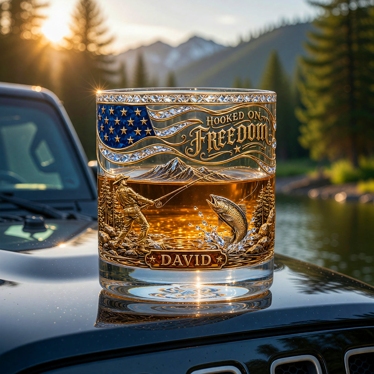Hooked On Freedom Fishing Round Glass - Personalized Gifts For Fishing Lovers
