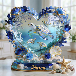 Turtle Mom Toile De Jouy Acrylic Plaque - Personalized Gifts For Mother