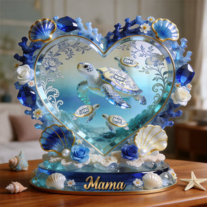 Turtle Mom Toile De Jouy Acrylic Plaque - Personalized Gifts For Mother