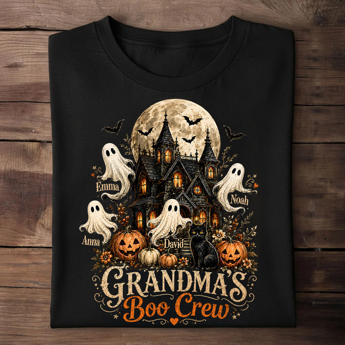 Personalized Classic Tee, Grandma's Boo Crew Haunted House Halloween, Unique Gift for Grandma