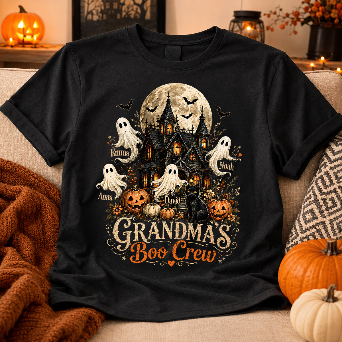 Personalized Classic Tee, Grandma's Boo Crew Haunted House Halloween, Unique Gift for Grandma
