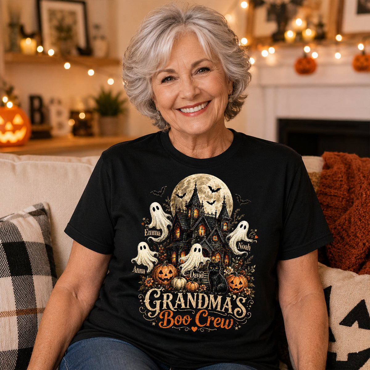 Personalized Classic Tee, Grandma's Boo Crew Haunted House Halloween, Unique Gift for Grandma