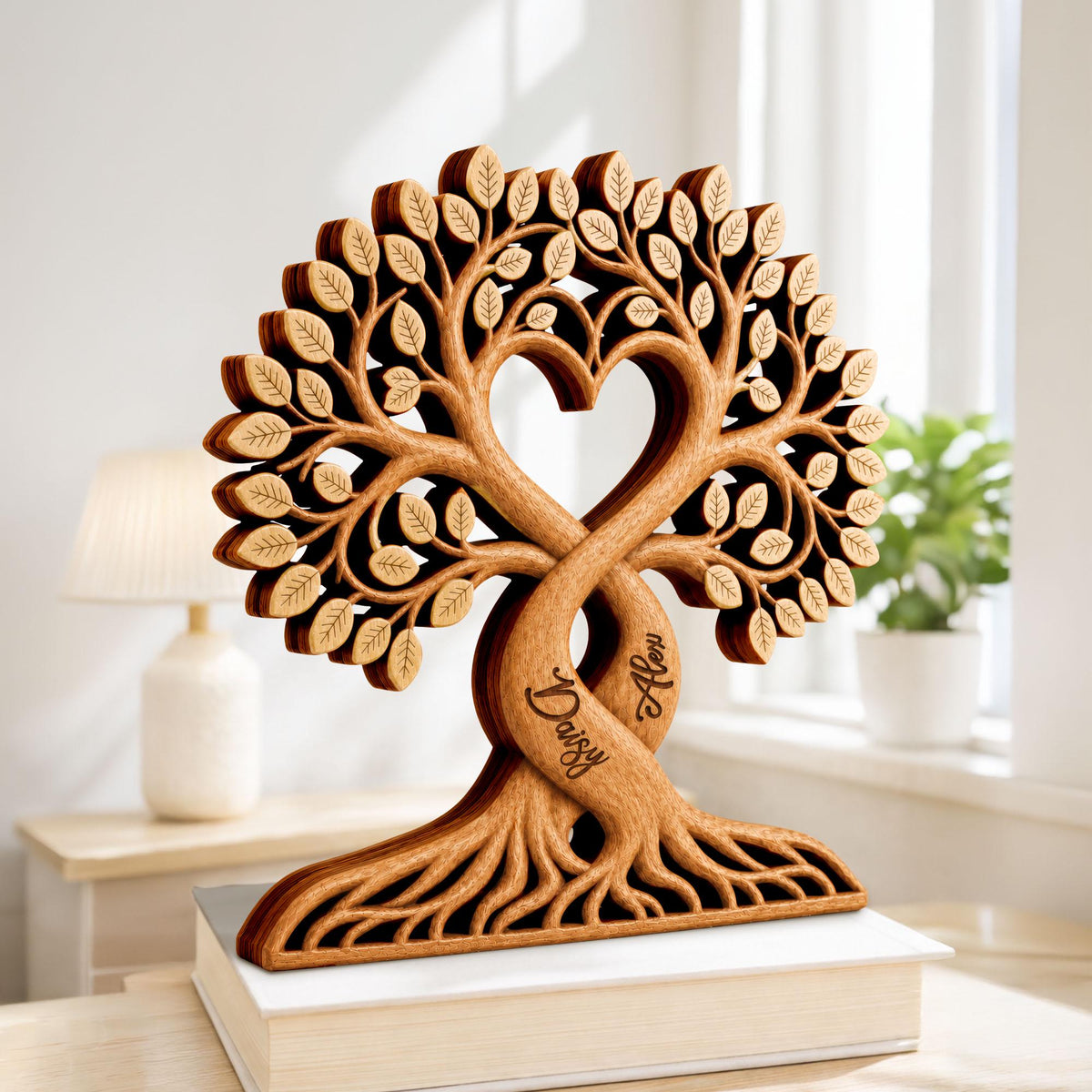 Personalized Heart Tree Wooden Plaque  - Gift For Anniversary Lovers