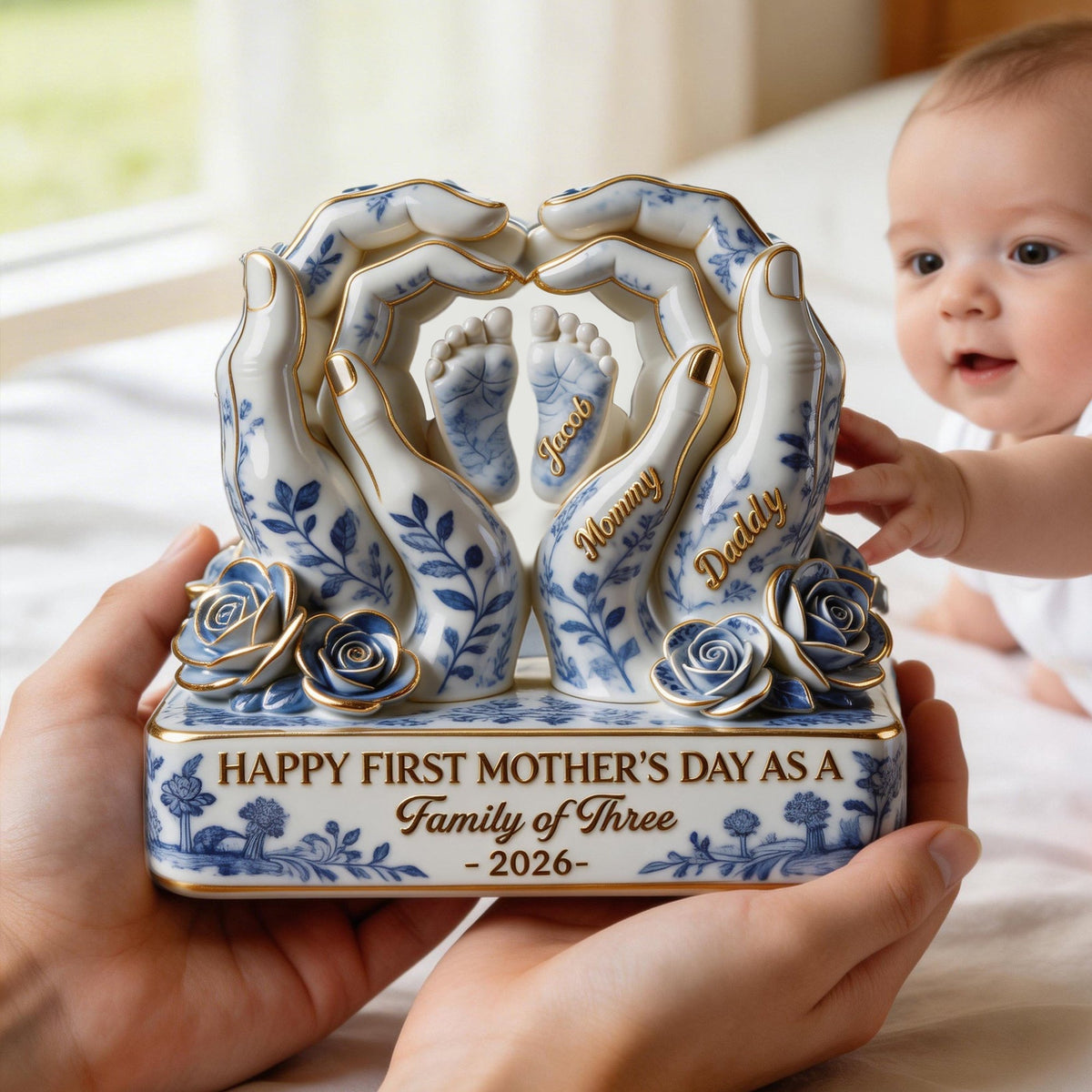 Toile De Jouy Family First Mother's Day Plaque - Personalized Gifts For Moms