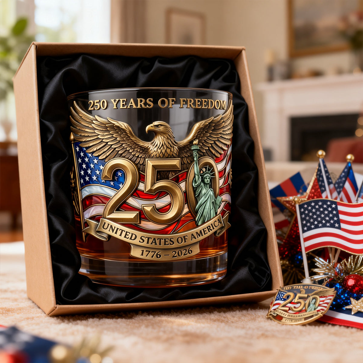 250 Years Of Freedom Anniversary 11oz Round Glass - Personalized Gifts For Patriots