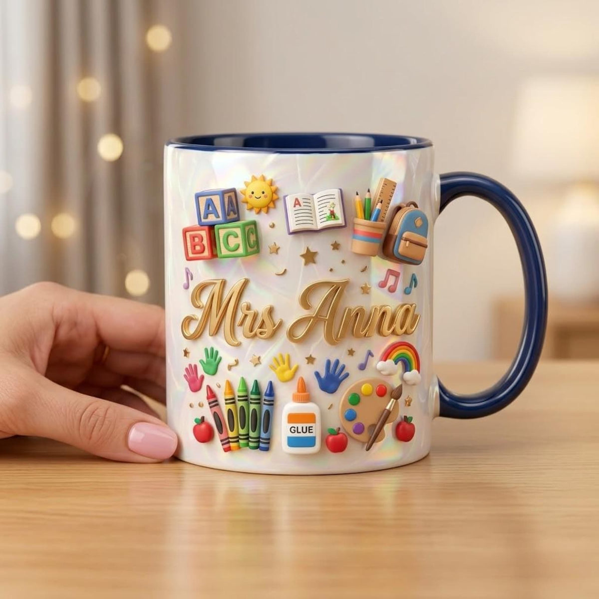 Personalized Teacher School Supplies Mug - Gift For Kindergarten Educator