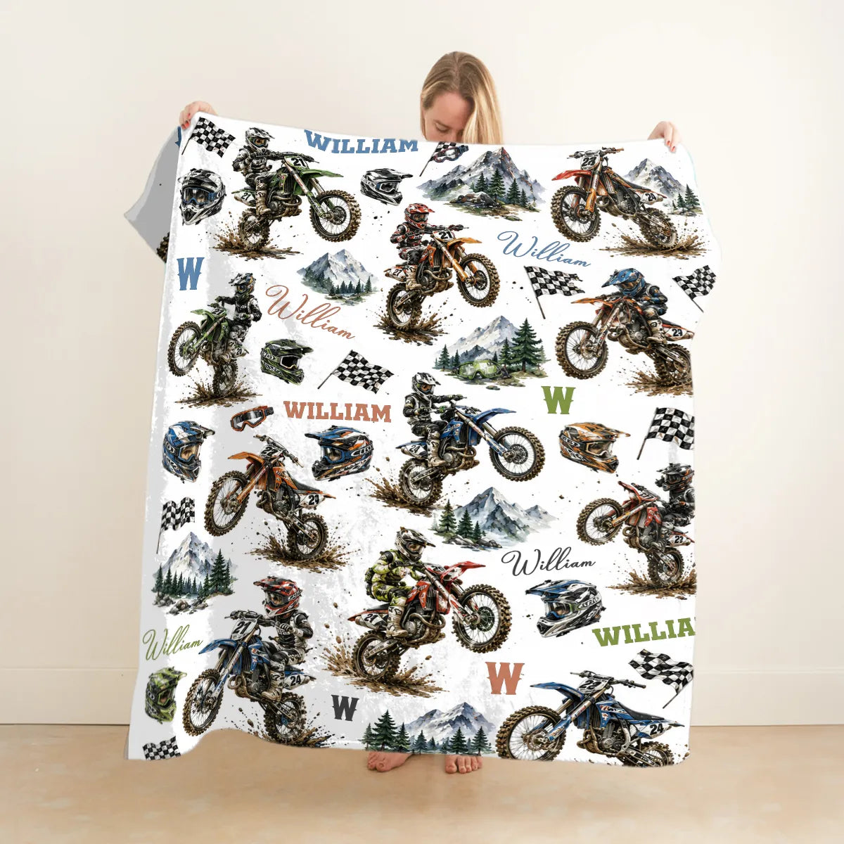 Personalized Dirt Bike Blanket for Boys | Custom Name Motocross Baby Blanket | Kids Motorcycle Birthday Gift | Dirtbike Nursery Decor Throw