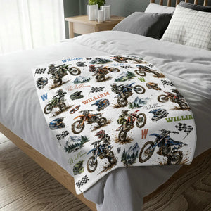 Personalized Dirt Bike Blanket for Boys | Custom Name Motocross Baby Blanket | Kids Motorcycle Birthday Gift | Dirtbike Nursery Decor Throw