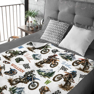 Personalized Dirt Bike Blanket for Boys | Custom Name Motocross Baby Blanket | Kids Motorcycle Birthday Gift | Dirtbike Nursery Decor Throw