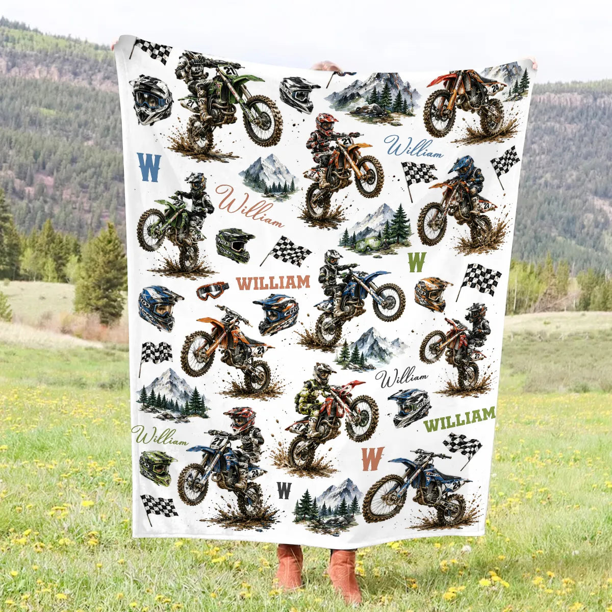 Personalized Dirt Bike Blanket for Boys | Custom Name Motocross Baby Blanket | Kids Motorcycle Birthday Gift | Dirtbike Nursery Decor Throw