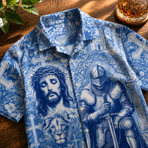 Kneeling Knight Toile de Jouy Hawaiian Shirt - Personalized Gifts For Christian Hawaiian Shirt