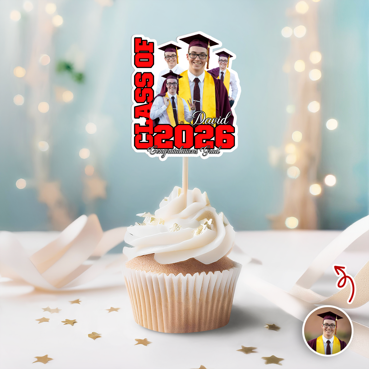 Custom Photo Class Of 2026 Graduation Cupcake Toppers