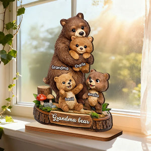 Personalized Mama Bear 2-Layered Wooden Plaque -Gift For Mom, Grandma