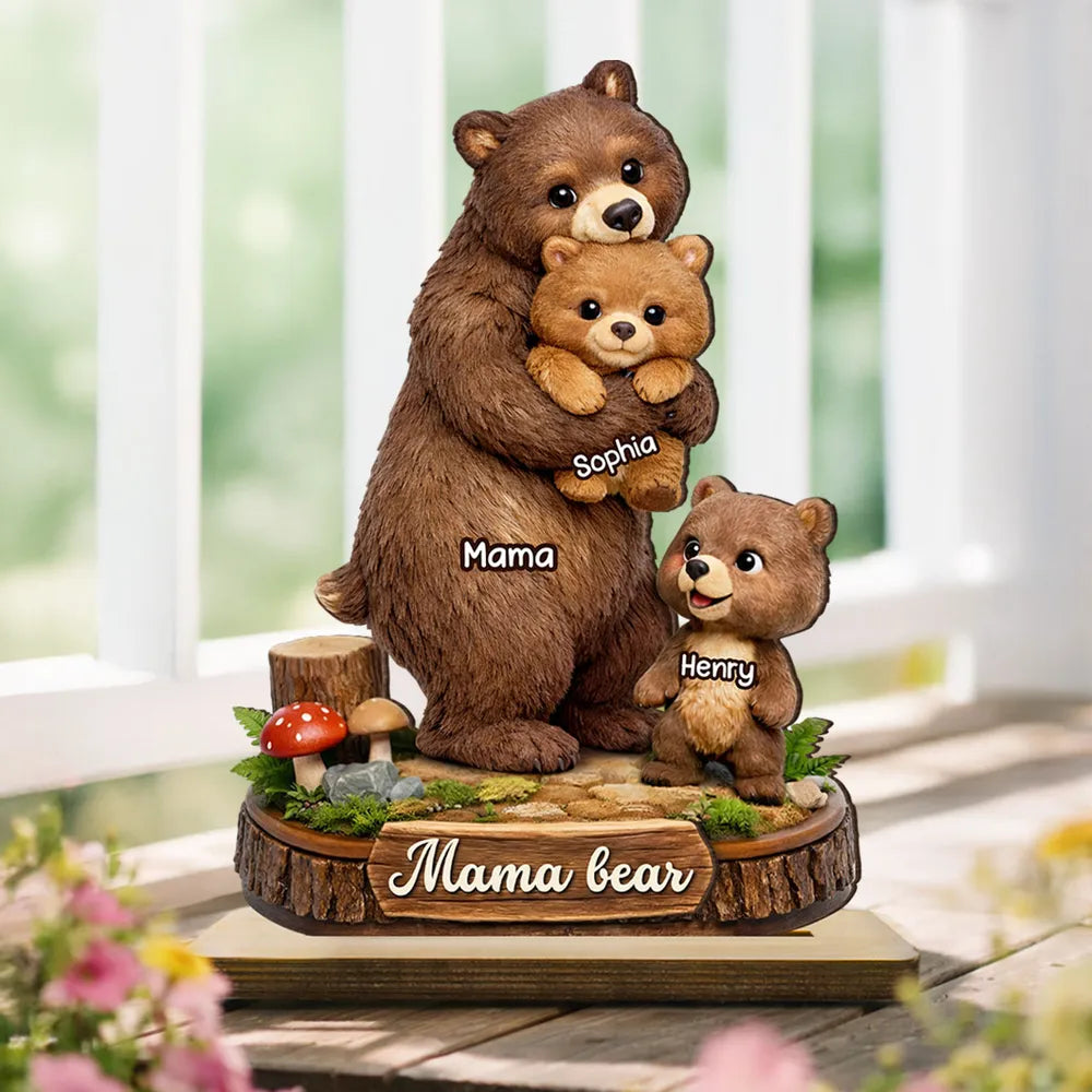 Personalized Mama Bear 2-Layered Wooden Plaque -Gift For Mom, Grandma