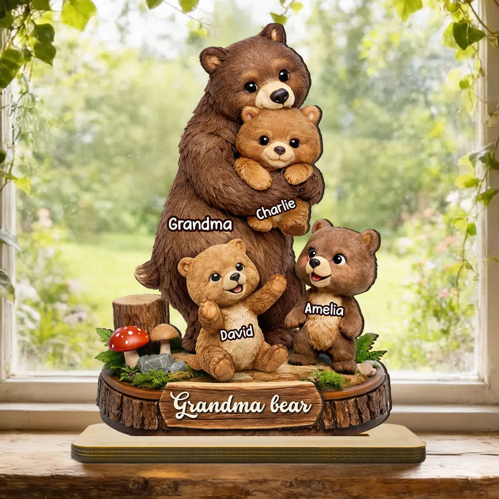 Personalized Mama Bear 2-Layered Wooden Plaque -Gift For Mom, Grandma