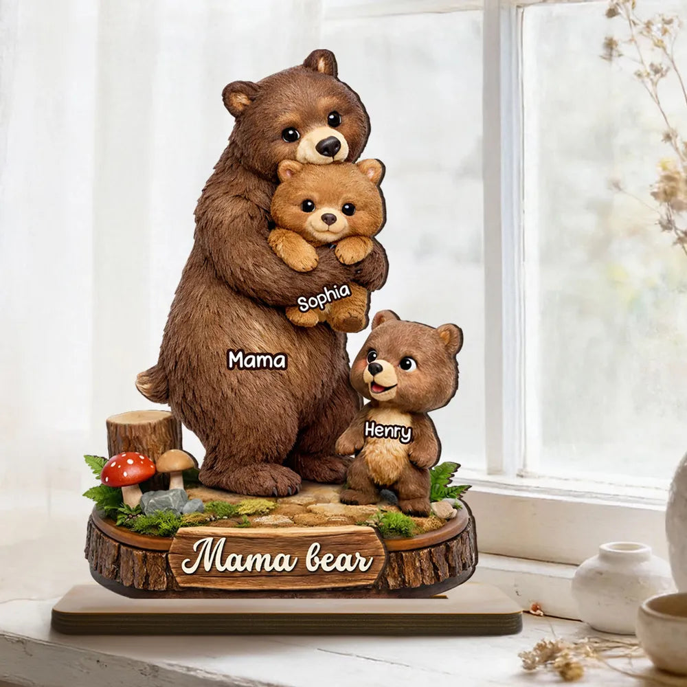 Personalized Mama Bear 2-Layered Wooden Plaque -Gift For Mom, Grandma