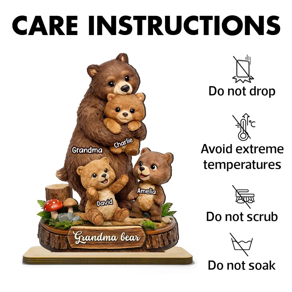 Personalized Mama Bear 2-Layered Wooden Plaque -Gift For Mom, Grandma
