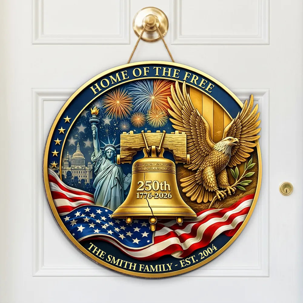 1776-2026, 250th Anniversary U.S.A - Personalized Wooden Door Sign - Custom Family Name