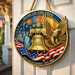 1776-2026, 250th Anniversary U.S.A - Personalized Wooden Door Sign - Custom Family Name